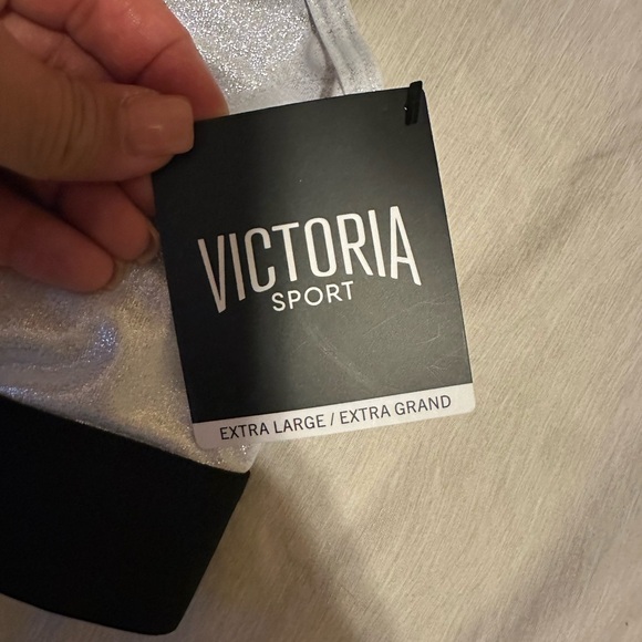 Victoria Sport Shimmering Silver and Black Sports Bra - Picture 3 of 3